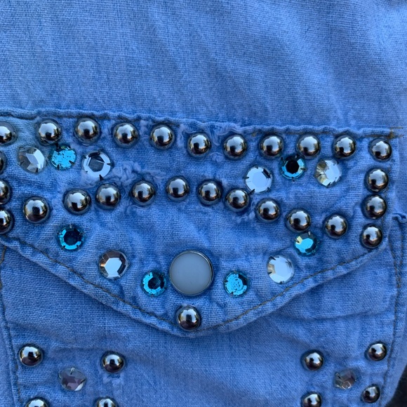 Vintage Denim Rhinestone Bedazzled Snap Up Shirt - Picture 4 of 16